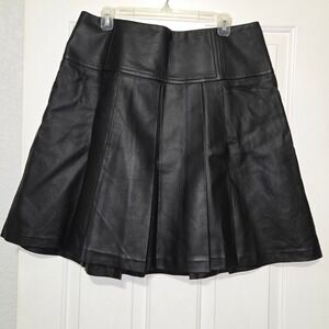 Michael Michael Kors Black Faux Leather Pleated A-Line Mini Skirt